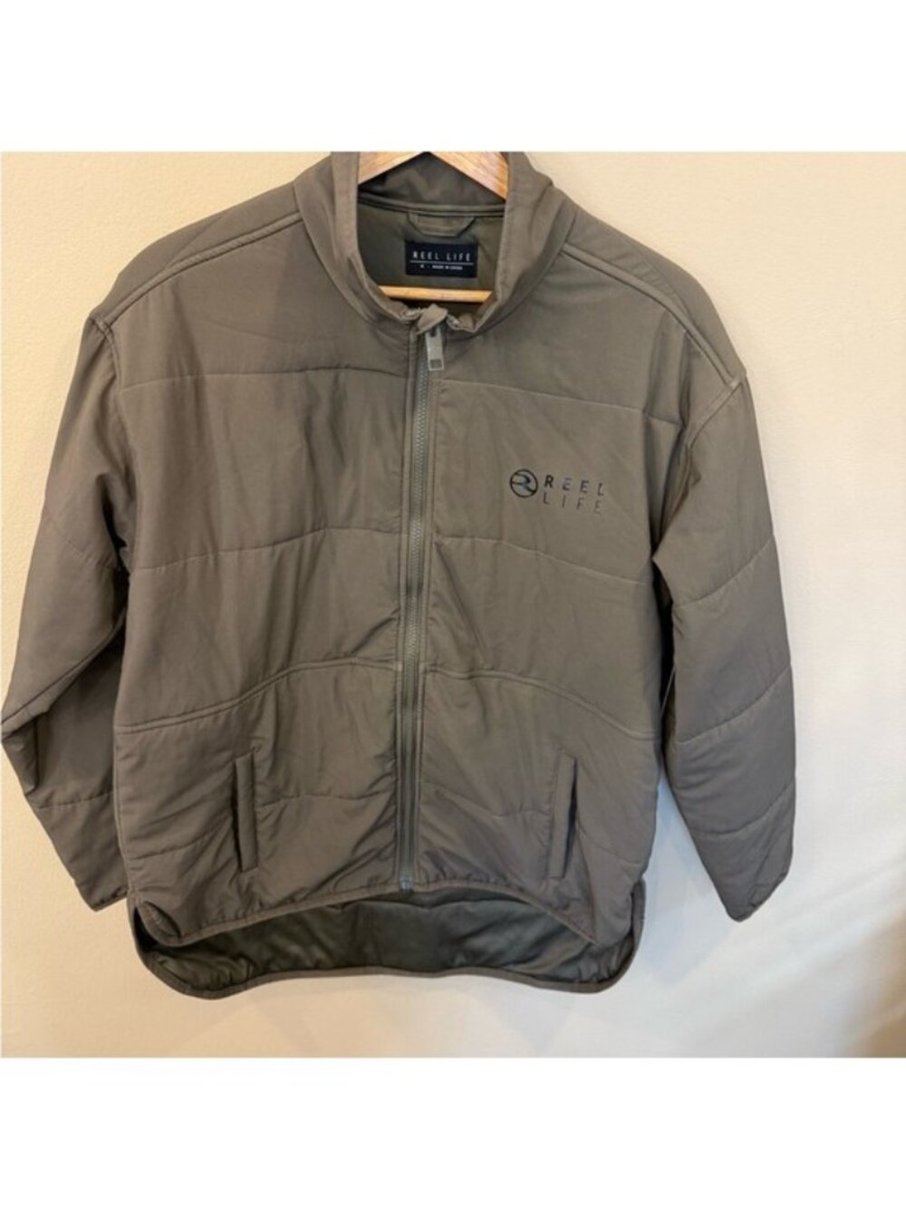 Reel Life Outdoor Puffer Jacket Mens M Olive Green Zip NWT with Defect Flawed